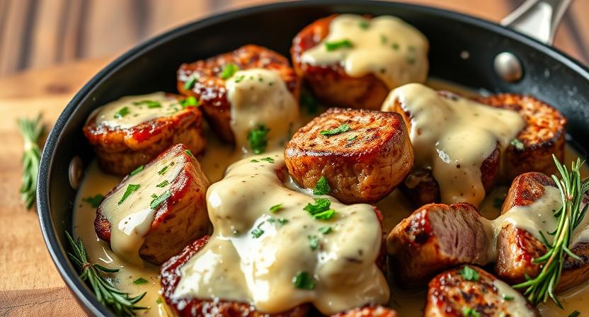 Garlic Butter Steak Bites with Parmesan Cream Sauce recipe