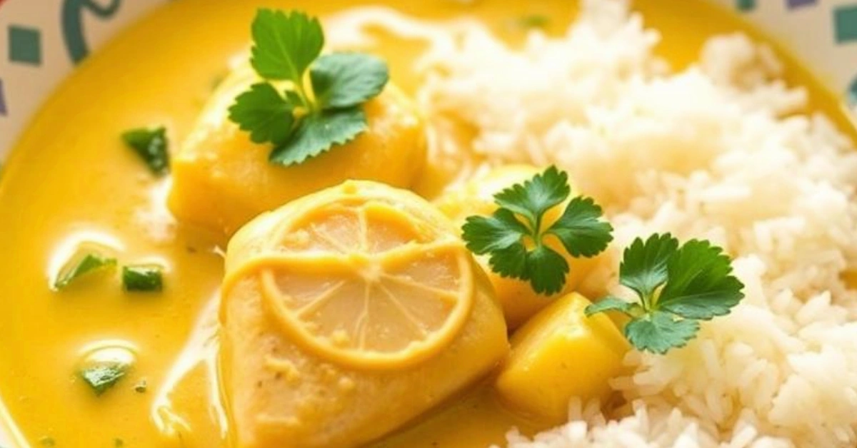 Tropical Delight: Creamy Coconut Lime Fish Curry with Fragrant Jasmine Rice